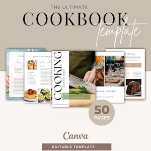 50 Page Cookbook Template I Digital Magazine Template I Fully Customizable I Cookbook Template | Recipe Book Template | Canva Templates