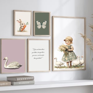 Rabbit Nursery Print | Vintage Style Nursery PRINTABLE Wall Art | nursery collage  | Antique Nursery Decor | Baby Room Art
