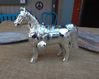 Mid Century Carnival Prize Horse  ~  Silver Finish Medium-Large Size Carnival Prize Horse  ~  6 1/4" Tall  x  7" Long  ~ Thick Silver Finish