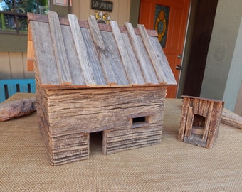 Large Reclaimed Barn Wood House or Cabin with Outhouse  /  Aged Wood House ~ Removable Roof ~ Rusty Metal Accents  /  Rustic House or Cabin