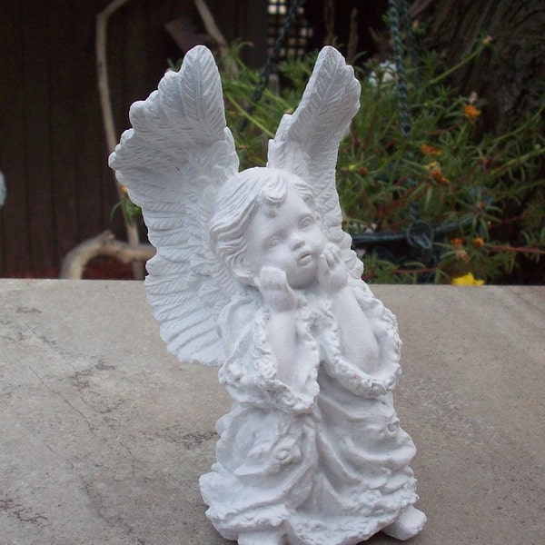 White Angel with Large Wings Figurine  Upcycled Angel Figurine