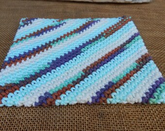 Crocheted Cotton Double Thick Potholder  ~  Crocheted Potholder  ~  NM Earth and Sky   ~  Thick Crocheted Potholder  ~  Thick Hot Pad