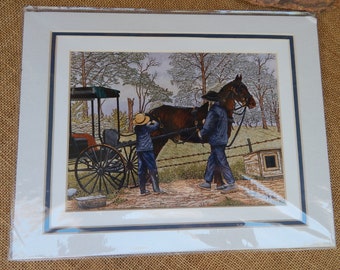 1991 &quot;Helping Papa&quot; Print by Thelma Winter  28/500  ~  Triple Matted Ready to Frame Thelma Winter Print Titled &quot;Helping Papa&quot; Leon NY 1991