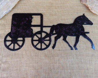 Metal Horse & Buggy Silhouette Wall Decor  ~  15 1/2"  x  7"  Horse and Buggy Wall Hanging  ~  Trotting Horse and Buggy Equestrian Decor