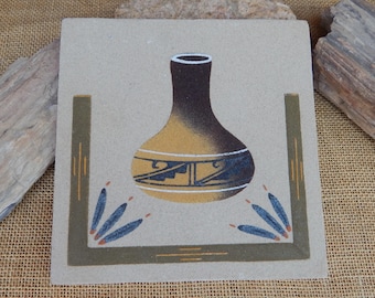 Navajo Water Jar Sand Painting by L. Price  ~  Authentic Navajo Artist L. PRICE Sand Painting  ~   &quot;Water Jar&quot; in Golden Earth Tones