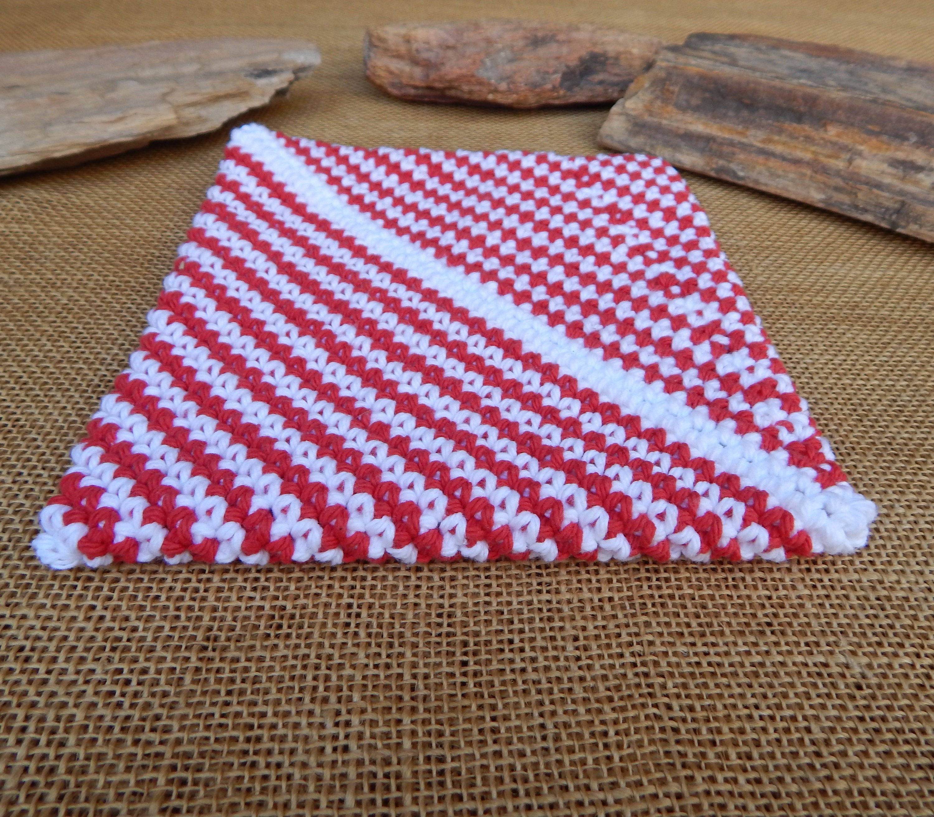 Crocheted Cotton Double Thick Potholder  /  Crocheted Potholder  /  Peppermint Stick   /  Thick Crocheted Potholder  /   Thick Potholder
