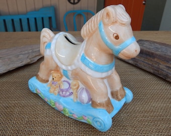 Pastel Ceramic Rocking Horse Bank  ~  Ceramic Rocking Horse "Piggy Bank"  ~  Rocking Horse or Pony Nursery Decor  ~  Baby's 1st Piggy Bank