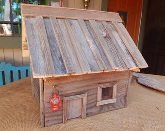 Large Reclaimed Wood House or Cabin with Lantern  ~  Pitched Roof  ~  Screened Window  /  Aged Wood House ~ Removable Roof   /  Rustic House