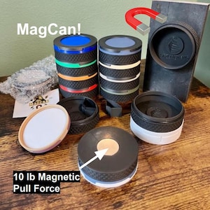 MagCan。マグネット式ポーチ収納缶：ニコチンポーチ、スヌース、耐候性、米国製