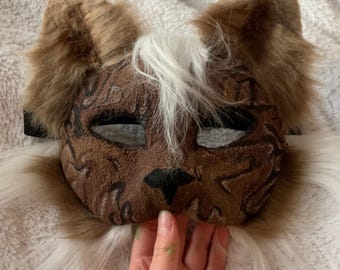 Brown therian cat mask || Faux fur cosplay/mask