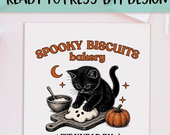 Halloween Cat DTF Transfer Ready to Press | Spooky Bakery Funny Cat Baking Pun Heat Transfer Iron On Fall Autumn Shirt DIY Craft Supplies