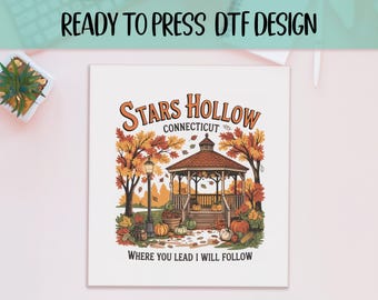 Autumn Town Gazebo DTF Transfer: Rustic Fall Scene, New England Style