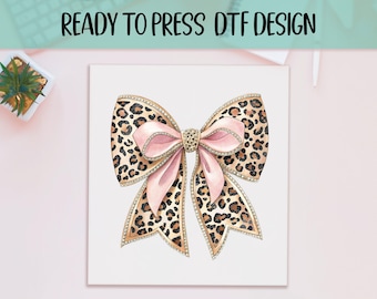 Leopard Cheetah Bow DTF Transfer - Retro Coquette Ribbon Heat Press