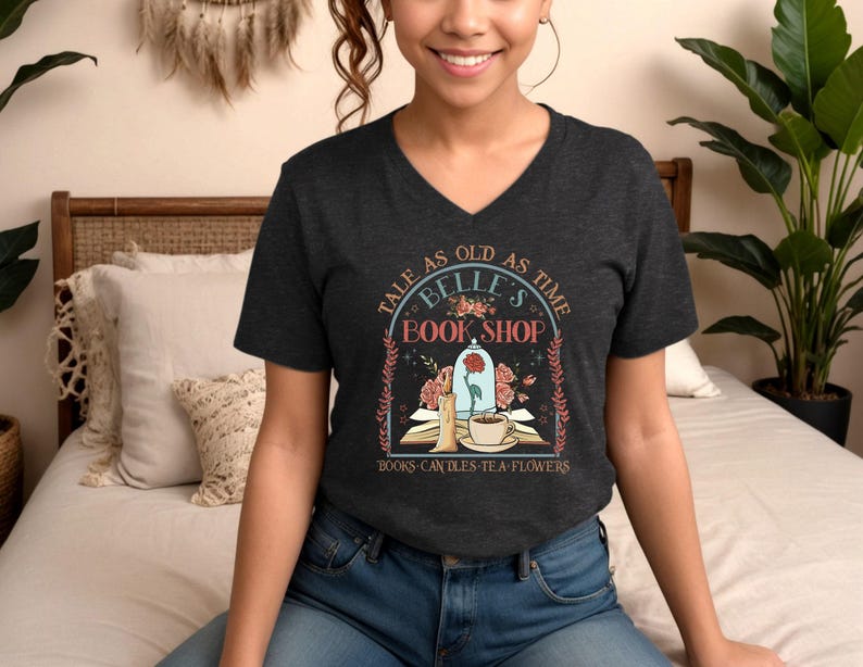 Belle's Book Shop Ready to Press DTF, Disney Transfer Print, Heat Press DTF Transfer, Beauty And Beast DTF Transfer Prints, Bookish Gift afbeelding 5