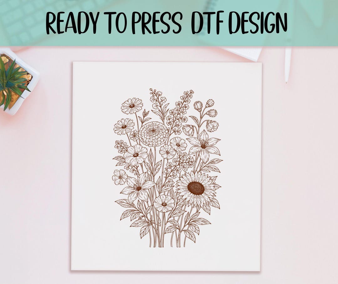 Wildflower DTF Transfer Ready to Press | Botanical Bouquet Heat ...