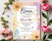 Love Is in Bloom Bridal Shower Invitation, Floral Bridal Shower Template, Editable Canva Invite, Digital Download