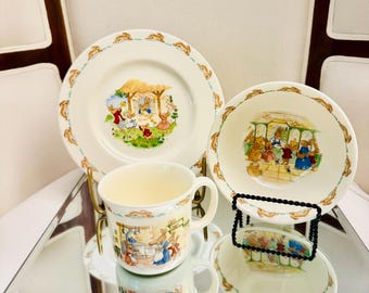 Conjunto de louça infantil Royal Doulton Bunnykins | Decoração para quarto de bebê em porcelana inglesa