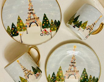 Juego de dos platos y tazas de Navidad en París de Anthropologie