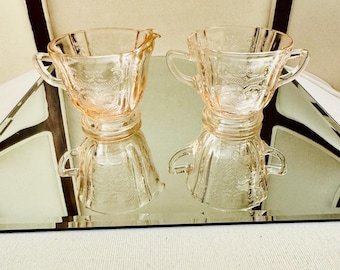 Rosa glasdekor för kaffebar | Vintage grädde- och sockerset