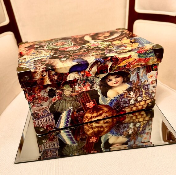 Rare Vintage Victorian Style Decoupage Box - Gem