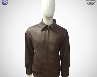 Handmade Mens Brown Oversize Bomber Lambskin Soft Real Leather Jacket | Vintage Leather Bomber Jacket | Real Leather Jacket for Men | Gift |