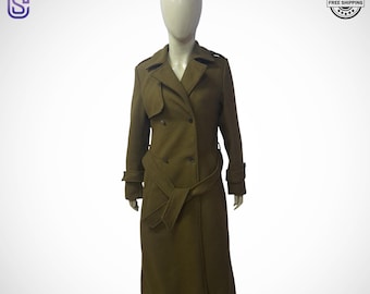 オリーブグリーンのウールラップコート（レディース） - Etsy 日本