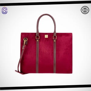 Luxury Burgundy Suede Laptop Handbag - Women&#39;s Professional Tote with Shoulder Strap