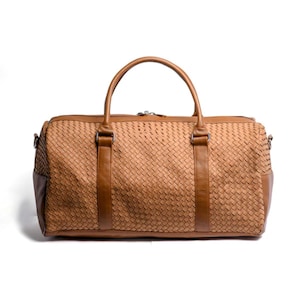 Bolsa de viagem de couro preta e marrom feita à mão para homens e mulheres - Bolsa de viagem de couro grande, bolsa de viagem exclusiva unissex para o fim de semana