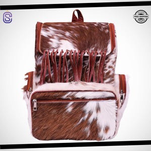 Handmade Leather Backpack Hand Painted Sun Face Fringe Whipstitch Red Cream Boho Leather Cowhide Fringe Backpack - Etsy main image 4