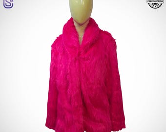 Casaco de pele de fauro rosa maravilhoso feito à mão | Casaco longo e fofo para mulheres | Presente perfeito para ela |