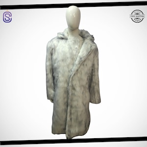 Handmade Men&#39;s Ken White Faux Fur Trench Coat | Classic Faux Fur Long Cosplay Costume | Winter White Trench Coat | Gift For Him |