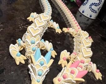 3D Printed Iced Heart Sugar Cookie Dragon, Customizable Colors
