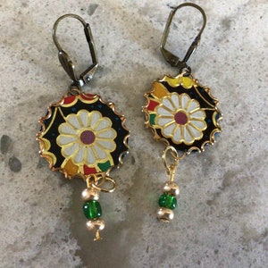 Recycled tin earrings daisies dangle style