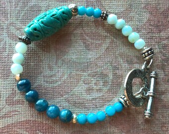 Blue cinnabar amazonite apatite boho bracelet petite wrist