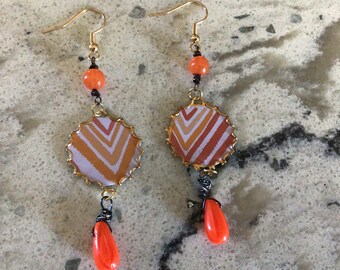 Orange dangle earrings from recycled tin wrapped wire