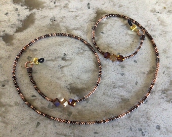 Bronze and Copper beaded eye glass leash chain