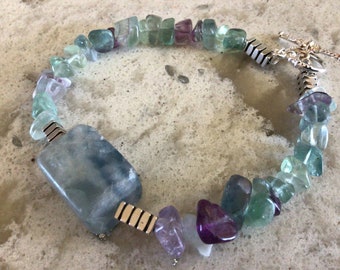 Fluorite bracelet beautiful colors with silver accents