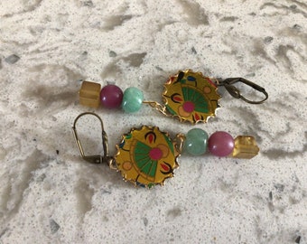 Recycled tin earrings with Asian fan design