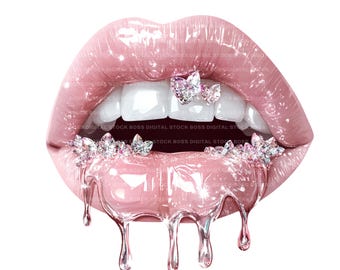Tooth Gem Logo | Crystal Drip Lips, PNG JPEG (Digital Download)