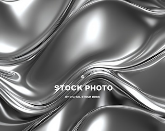 Silver Chrome Abstract Wallpaper | Metallic Liquid Texture (Digital Image)