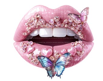 3D Lip Art Logo | Teeth Gem, Crystal Butterfly (Digital Download)