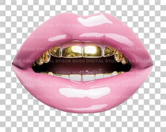 Gold Teeth Grill Lips Clipart | Tooth Gem Design (Digital Download)