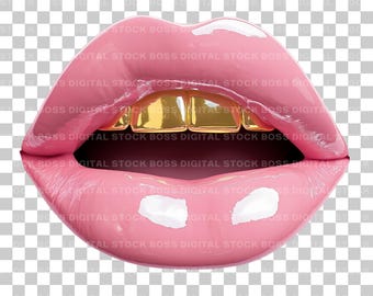 3D Lips Logo Clip Art | Gold Teeth Grills | Gold Grills Lip Logo