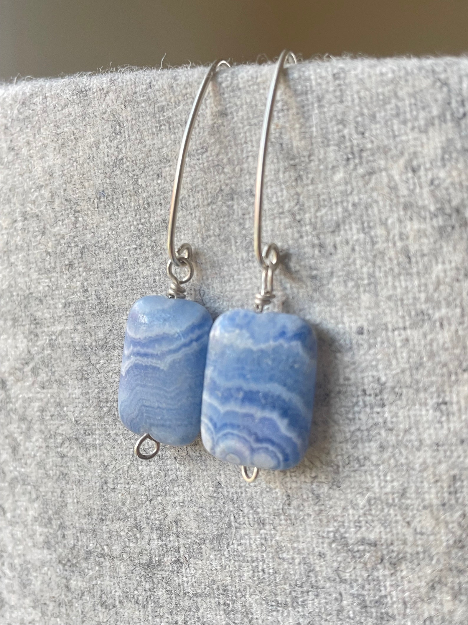 Blue Agate Golden Clip Earrings