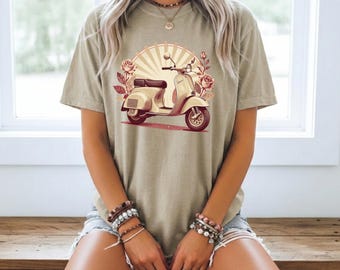 Vintage Vespa Scooter T-Shirt | Retro Floral Sunburst Motorbike Tee