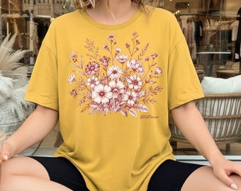 Vintage Floral Bouquet Tee | Hand-Drawn Roses, Daisies, Botanical Art Shirt