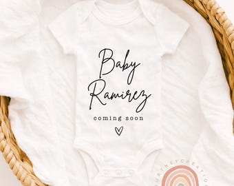 Custom Baby Last Name Bodysuit | Pregnancy Announcement Onesie | Baby Last Name Coming Soon Pregnancy Announcement Infant Bodysuit |