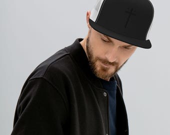 Black Cross Embroidered Trucker Cap