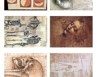 Digital Download Six ATC Vintage Human Anatomy Da Vinci Madonna Collage Sheet Downloads, DigitalCollageSheets