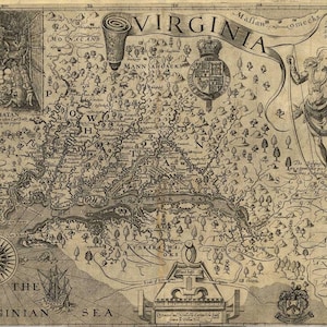 Captain John Smith 1624 Karte von Virginia Instant Download Fussy schneiden Sie digitales Bild drucken